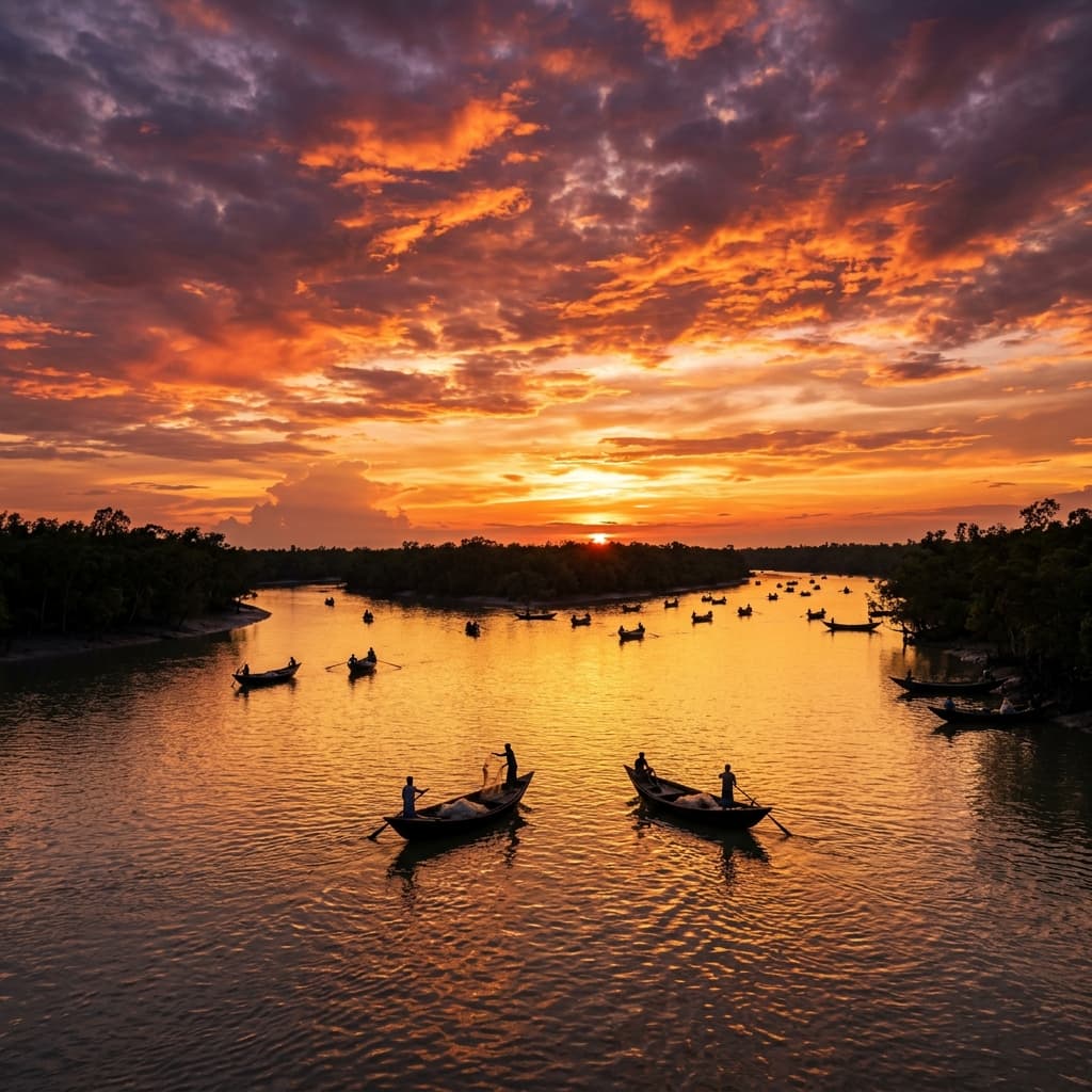Sunset over Sundarbans